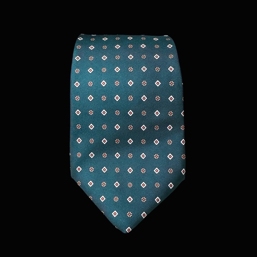 Bert Pulitzer Mens Silk Tie Forest Green Geometric Diamond Pattern Necktie